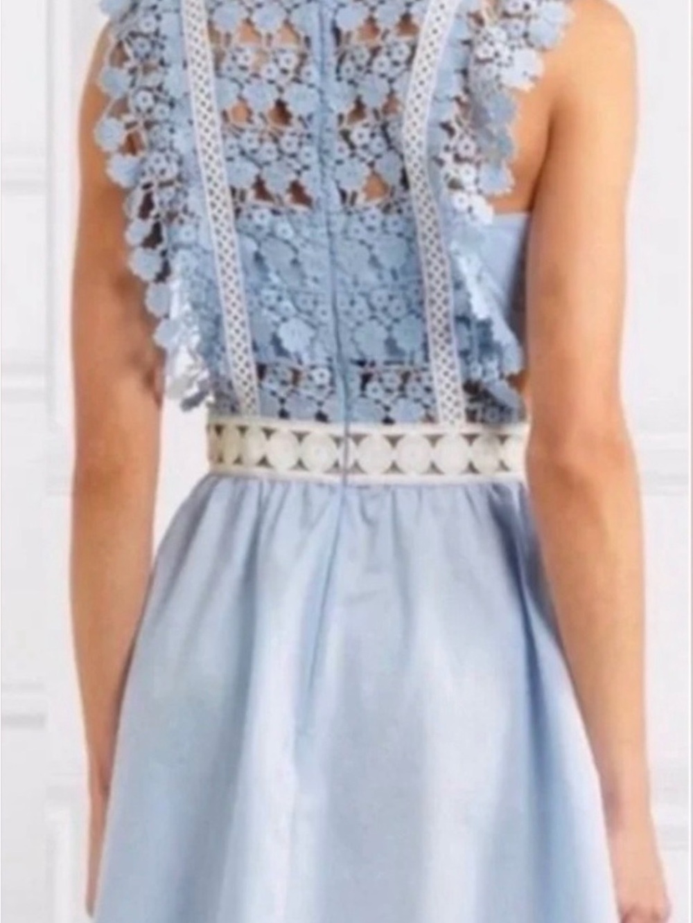 Self-Portrait Floral Vine Mini Dress Blue Guipure Lace Pockets Size US 2 - Picture 3 of 16